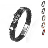 Vintage platuma govs ādas pītas ādas rokassprādzes rotaslietas no nerūsējošā tērauda enkura šarmu magnētiskas sprādzes rokas aproces vīriešiem