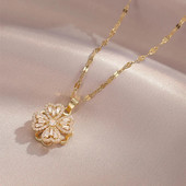 Madingi besisukantys keturių lapų dobilų kaklo karoliai moterims, kūrybingi 360° besisukantys vario papuošalai su mikro inkrustacija vakarėliui