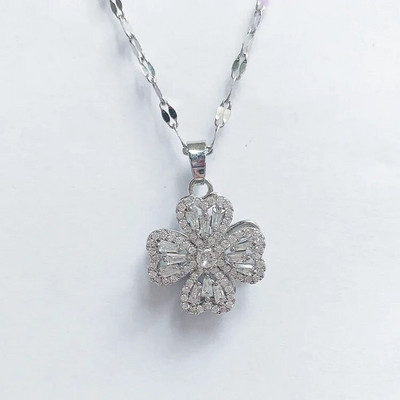 Madingi besisukantys keturių lapų dobilų kaklo karoliai moterims, kūrybingi 360° besisukantys vario papuošalai su mikro inkrustacija vakarėliui