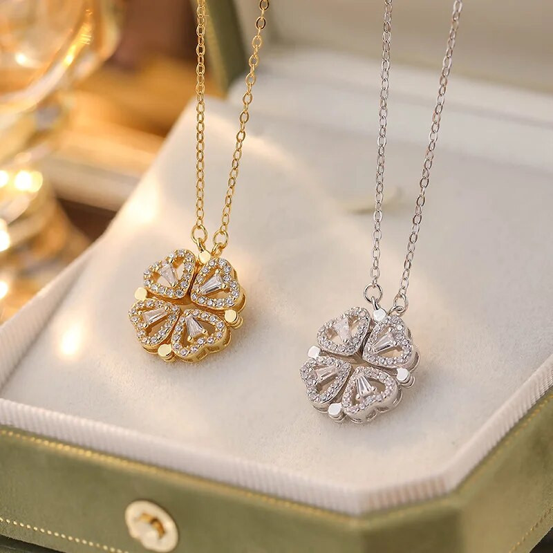 Magnētiskā sirds četru lapu āboliņa kaklarota sievietēm Sweet Ins stila ziedu cirkona kulonu rotaslieta dāvana draudzenei mīļotajam