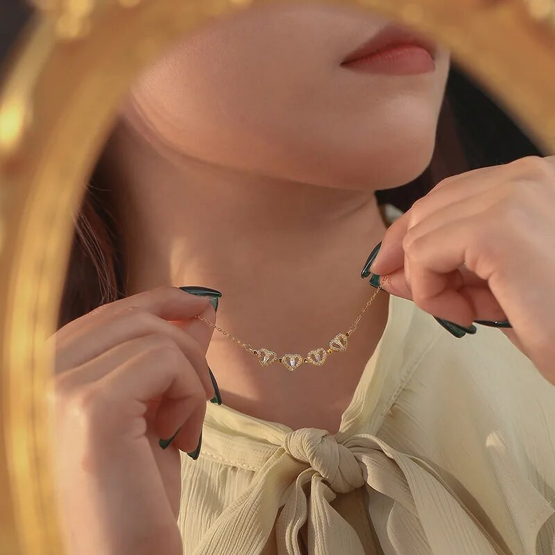 Magnētiskā sirds četru lapu āboliņa kaklarota sievietēm Sweet Ins stila ziedu cirkona kulonu rotaslieta dāvana draudzenei mīļotajam