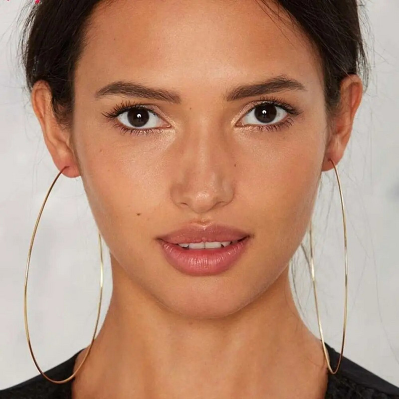 Modes pārspīlēti 12 cm īpaši lieli stīpas auskari gludi, lieli apļveida auskari sievietēm Statement rotaslietas.