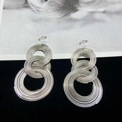 JIOFREE Punk arany színű nagy, geometrikus 3 kör alakú hosszú klip fülbevaló nőknek Bohém Party Túlzó Brincos divatékszerek