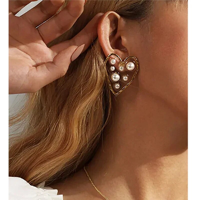 Piecstaru zvaigžņu pērļu sirds auskari sievietēm Gothic korejiešu auskari modes ballīšu kāzu aksesuāri Mujer 2023 Brincos