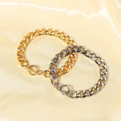 Punk hiphopo stiliaus 8,66 mm storio kubietiškos grandinėlės apyrankės moterims OT Stick sagties saito rankinė grandinėlė, stambios apyrankės papuošalai