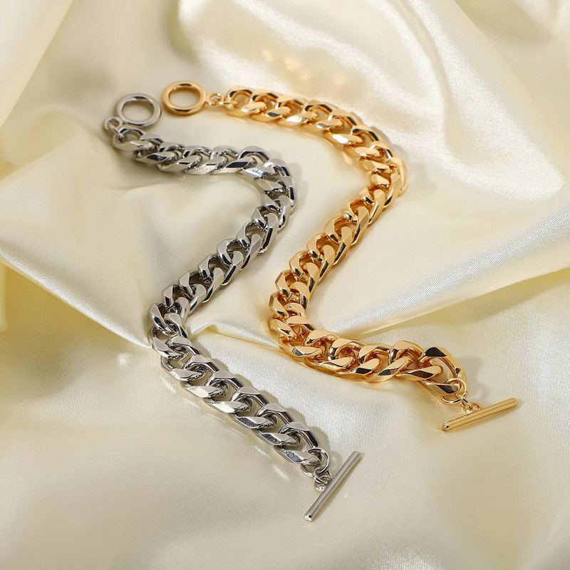 Punk hiphopo stiliaus 8,66 mm storio kubietiškos grandinėlės apyrankės moterims OT Stick sagties saito rankinė grandinėlė, stambios apyrankės papuošalai