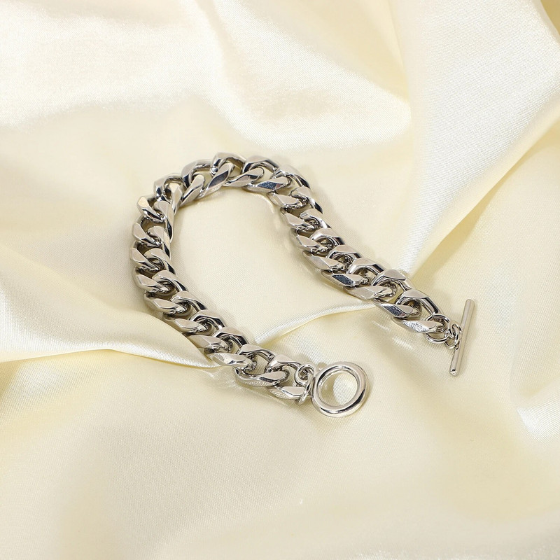 Punk hiphopo stiliaus 8,66 mm storio kubietiškos grandinėlės apyrankės moterims OT Stick sagties saito rankinė grandinėlė, stambios apyrankės papuošalai