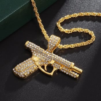 Κρεμαστό πιστόλι Bling Iced Out Κολιέ υποπολυβόλου Ανδρική Προσωπικότητα Hip Hop Rock Punk Cool Street Party Κοσμήματα Δώρο