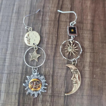 Vintage Sun Moon Earrings Dangle Personalized Antique Metal Μακριά Ασύμμετρα Σκουλαρίκια Γυναικεία Κοσμήματα Αξεσουάρ