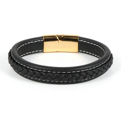 Férfi női fekete barna valódi bőr karkötők arany ezüst színű rozsdamentes acél csat divat ékszerek