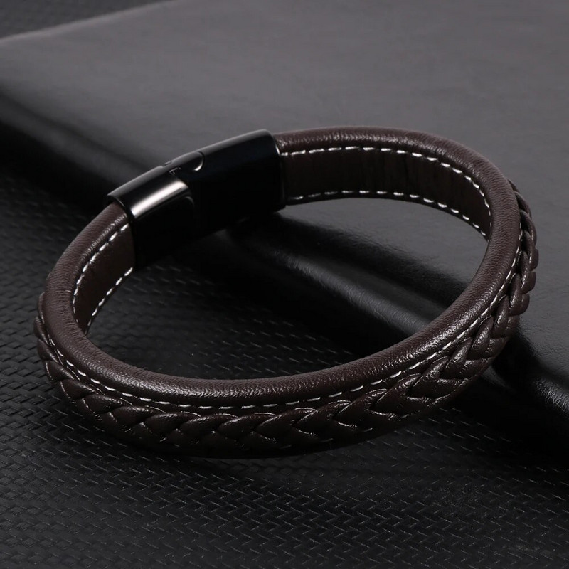Férfi női fekete barna valódi bőr karkötők arany ezüst színű rozsdamentes acél csat divat ékszerek