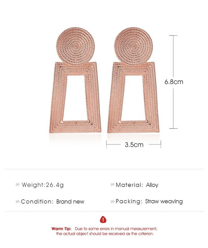 Yobest Hot Fashion Brincos Vintažiniai ilgi kvadratiniai auskarai Dideli geometriniai nuleidžiami auskarai moterims Klasikiniai aukso spalvos puikūs papuošalai