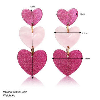 Barbie Powder Τριών στρώσεων ασορτί χρώματος ακρυλικά κρεμαστά σκουλαρίκια Love σε σχήμα καρδιάς για γυναικεία ευέλικτα σκουλαρίκια