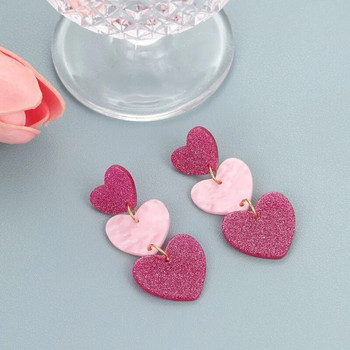Barbie Powder Τριών στρώσεων ασορτί χρώματος ακρυλικά κρεμαστά σκουλαρίκια Love σε σχήμα καρδιάς για γυναικεία ευέλικτα σκουλαρίκια