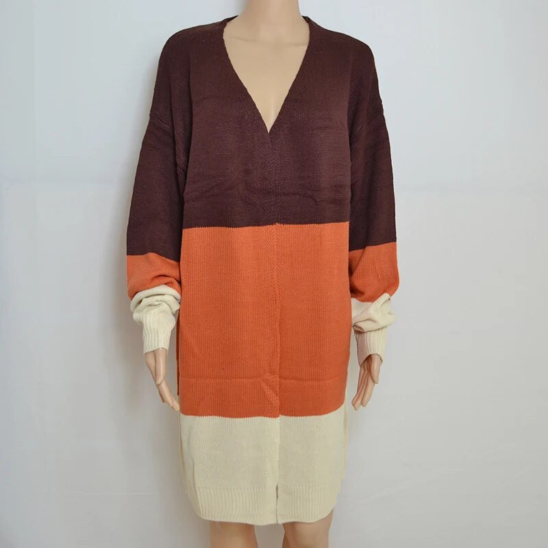 Fitshinling Patchwork Sieviešu jakas Invierno Mujer Trikotāža Mode Slim Long Jaciņš Sieviešu apģērbi Vintage džemperi Jakas