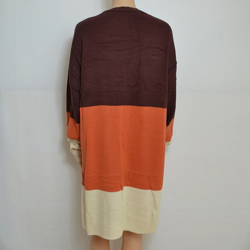 Fitshinling Patchwork Sieviešu jakas Invierno Mujer Trikotāža Mode Slim Long Jaciņš Sieviešu apģērbi Vintage džemperi Jakas