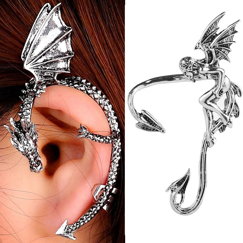 Punk Devil Elf Rose Ear Cuff Auskari Gothic Dark Clip Auskari Sievietēm Metāla Sudraba Krāsa Viltus Pīrsings Auskaru Ballīte Juvelierizstrādājumi