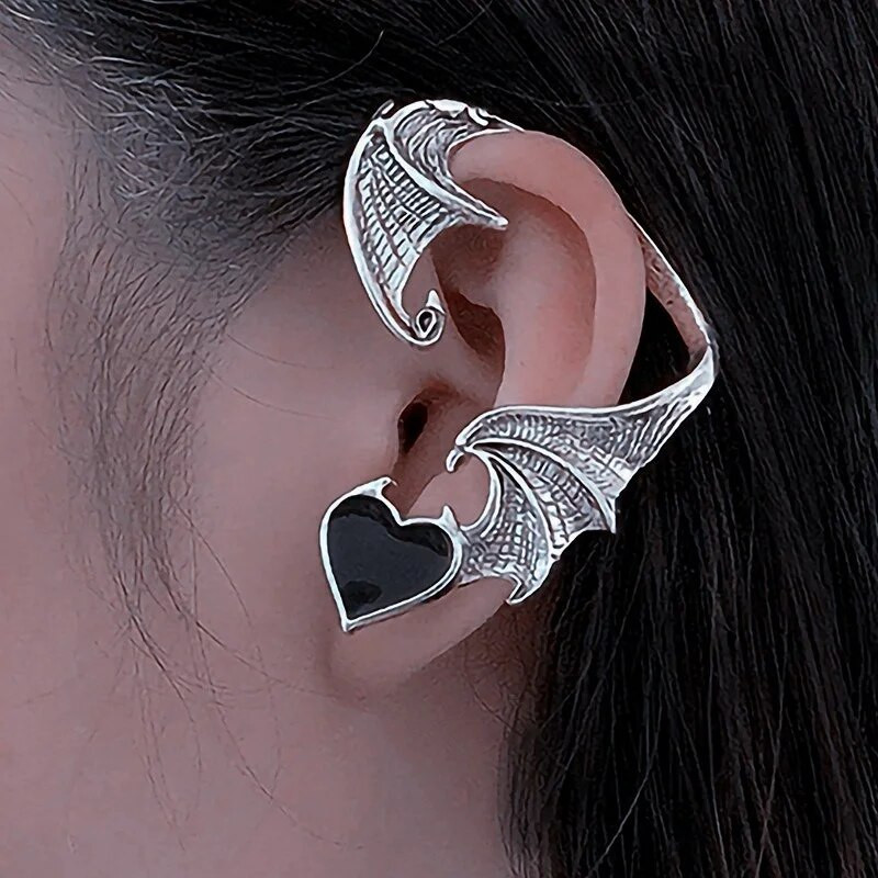 Punk Devil Elf Rose Ear Cuff Auskari Gothic Dark Clip Auskari Sievietēm Metāla Sudraba Krāsa Viltus Pīrsings Auskaru Ballīte Juvelierizstrādājumi