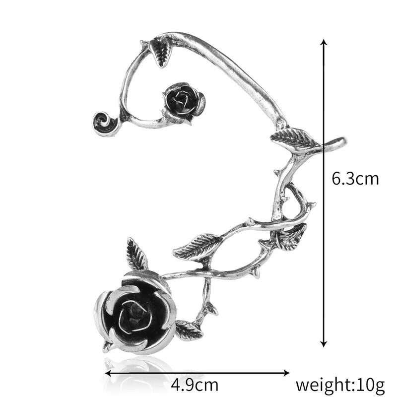 Punk Devil Elf Rose Ear Cuff Auskari Gothic Dark Clip Auskari Sievietēm Metāla Sudraba Krāsa Viltus Pīrsings Auskaru Ballīte Juvelierizstrādājumi