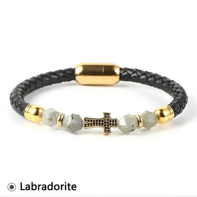 Nabest vīriešu sieviešu misiņa cirkonīta krusts īstas ādas rokassprādze, sejas roze, tīģera acu krelles, nerūsējošā tērauda sprādzes aproce