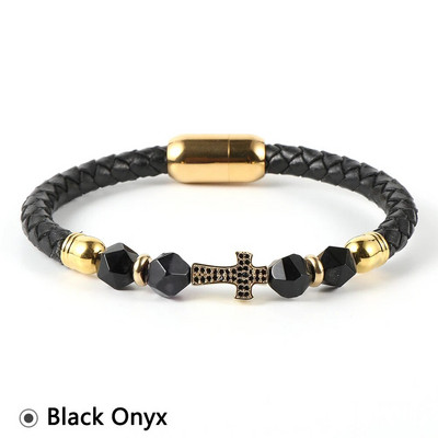 Nabest vīriešu sieviešu misiņa cirkonīta krusts īstas ādas rokassprādze, sejas roze, tīģera acu krelles, nerūsējošā tērauda sprādzes aproce