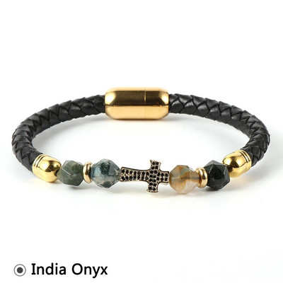 Nabest vīriešu sieviešu misiņa cirkonīta krusts īstas ādas rokassprādze, sejas roze, tīģera acu krelles, nerūsējošā tērauda sprādzes aproce