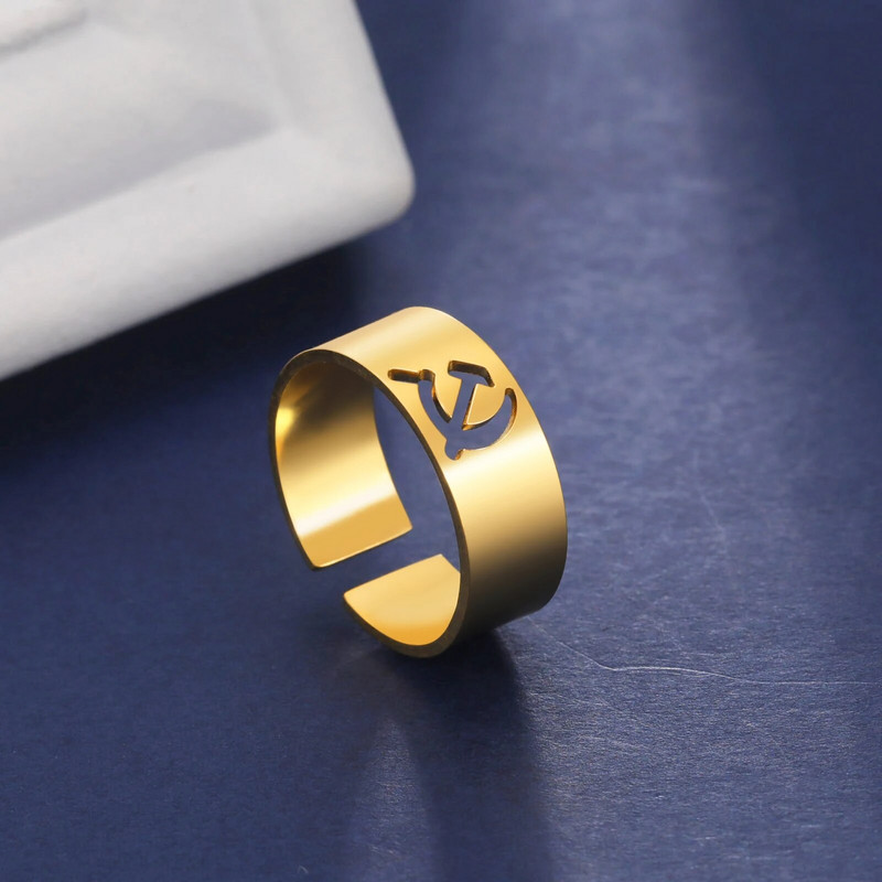 VASSAGO 2023 m. naujas sovietinis logotipas su kūjo pjautuvu žiedas iš nerūdijančio plieno, reguliuojamas senovinių papuošalų vakarėlio dovana vyrams ir moterims