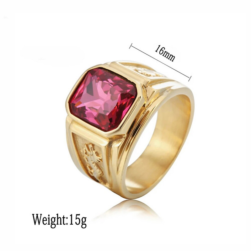 Kreativni dizajn Četvrtasti crni crveni kameni muški prsten Punk retro zlatne boje Dvostruki zmaj Prstenje od nehrđajućeg čelika Amulet Nakit Poklon