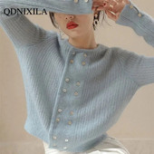 2023. gada rudens ziemas mohēras zils, apgriezts, adīts rozā sieviešu džemperis korejiešu modes īss augšējais retro plāns mēteļi džemperis