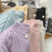 7 krāsu džemperi Sieviešu vintage maigs ikdienišķs korejiešu modes ins Trikotāžas jakas, pogas, dizains pavasarīgi, vienkārši, jauni džemperi Mujer