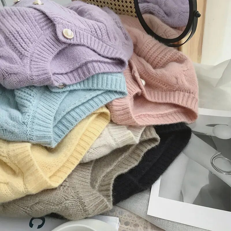 7 krāsu džemperi Sieviešu vintage maigs ikdienišķs korejiešu modes ins Trikotāžas jakas, pogas, dizains pavasarīgi, vienkārši, jauni džemperi Mujer