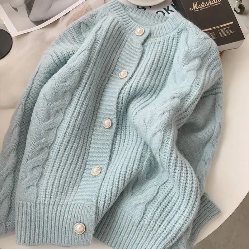 7 krāsu džemperi Sieviešu vintage maigs ikdienišķs korejiešu modes ins Trikotāžas jakas, pogas, dizains pavasarīgi, vienkārši, jauni džemperi Mujer