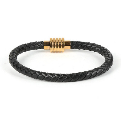 Egyszerű férfi női fekete barna sima valódi bőr zsinór karkötők marhabőr rozsdamentes acél mágneses csat karkötő