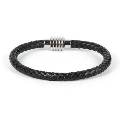 Egyszerű férfi női fekete barna sima valódi bőr zsinór karkötők marhabőr rozsdamentes acél mágneses csat karkötő