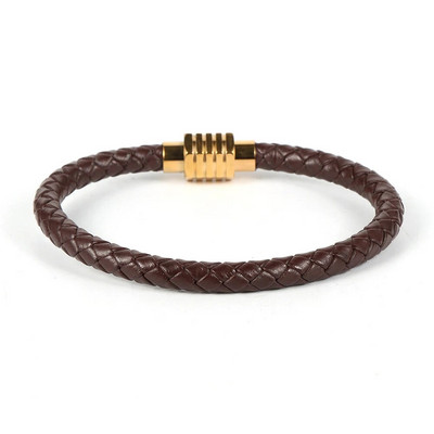 Egyszerű férfi női fekete barna sima valódi bőr zsinór karkötők marhabőr rozsdamentes acél mágneses csat karkötő