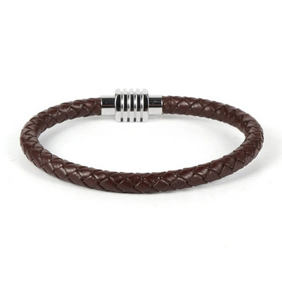 Egyszerű férfi női fekete barna sima valódi bőr zsinór karkötők marhabőr rozsdamentes acél mágneses csat karkötő