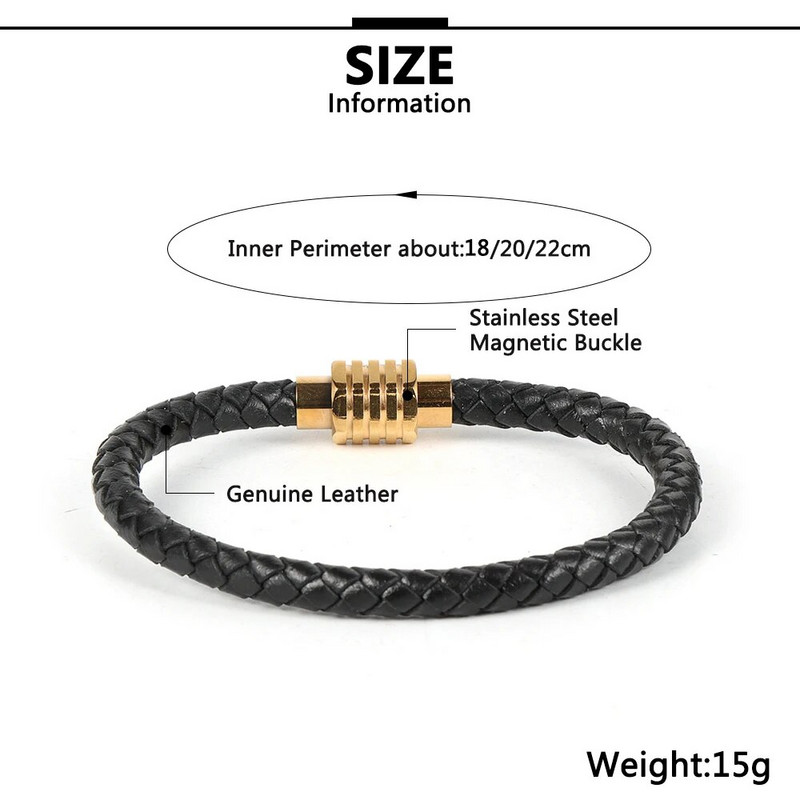 Egyszerű férfi női fekete barna sima valódi bőr zsinór karkötők marhabőr rozsdamentes acél mágneses csat karkötő