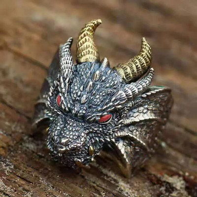 Retro demono drakono sirenos žiedas dominuojantis hiphopo roko gotikiniai žiedai aksesuarai madingi vyriški moteriški papuošalai, reguliuojamas dydis