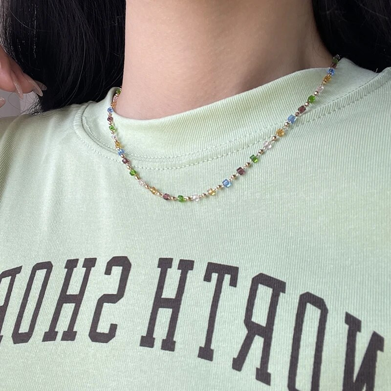 Värviliste helmestega kaelakee naistele kaelaketid kaelakeed Choker kaelakeed Boho värvilised Summer Collier Femme Bohemia ehted Tasuta kohaletoimetamine