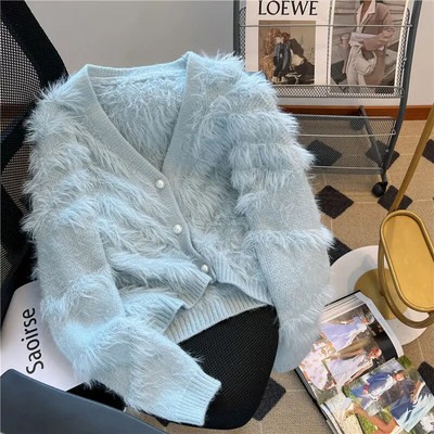 Madingi moteriški megztiniai 2023 m. rudens/žiemos Xiaoxiangfeng trumpas megztinis Korėjietiškas mados įžymybių megztinis paltas ilgomis rankovėmis