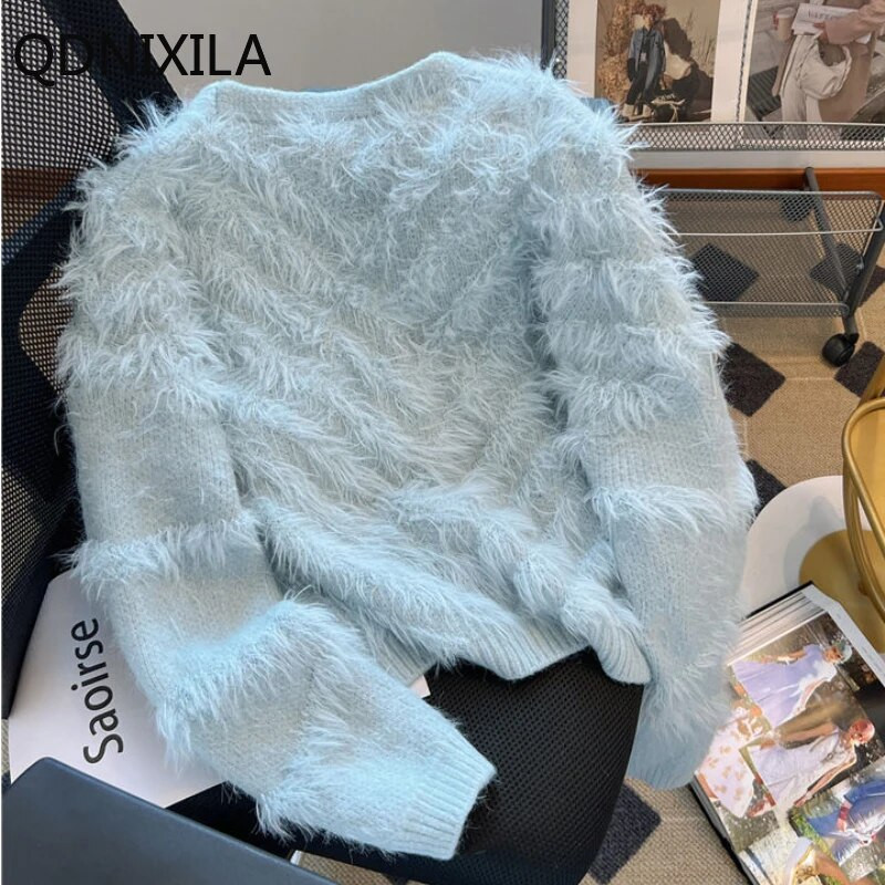 Madingi moteriški megztiniai 2023 m. rudens/žiemos Xiaoxiangfeng trumpas megztinis Korėjietiškas mados įžymybių megztinis paltas ilgomis rankovėmis