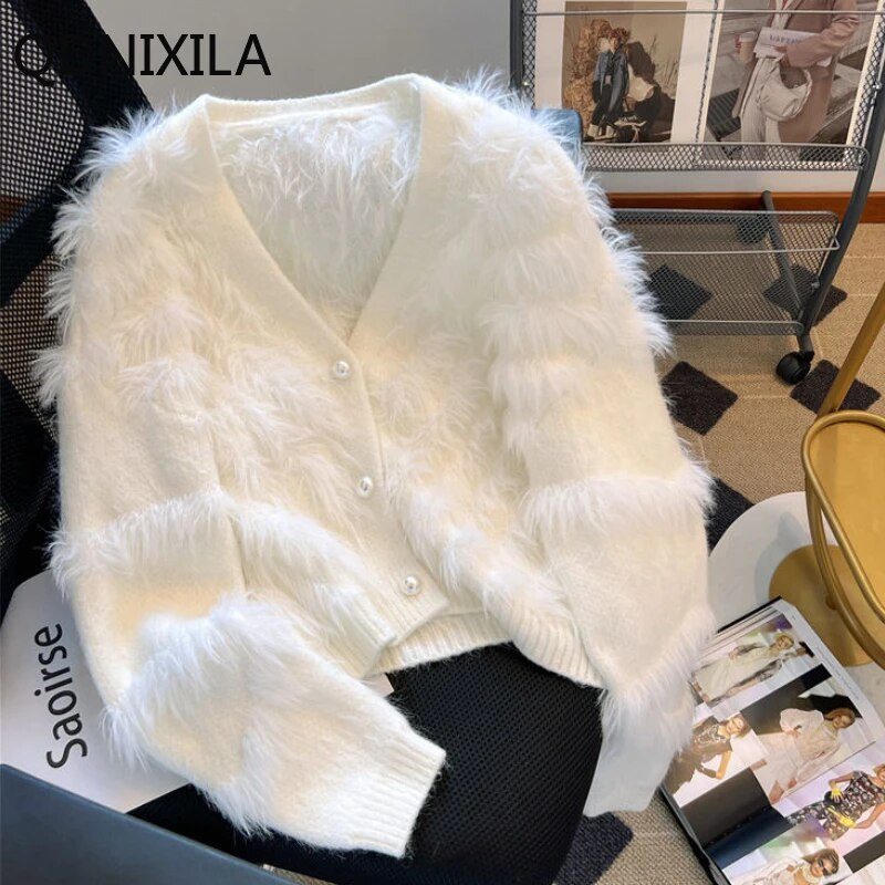 Madingi moteriški megztiniai 2023 m. rudens/žiemos Xiaoxiangfeng trumpas megztinis Korėjietiškas mados įžymybių megztinis paltas ilgomis rankovėmis