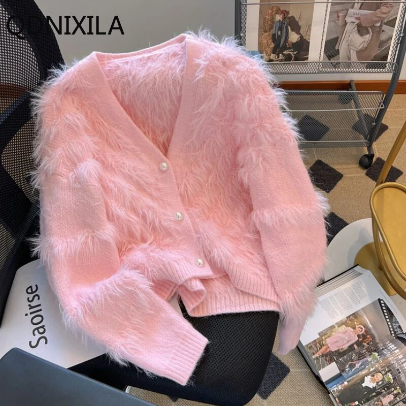 Madingi moteriški megztiniai 2023 m. rudens/žiemos Xiaoxiangfeng trumpas megztinis Korėjietiškas mados įžymybių megztinis paltas ilgomis rankovėmis