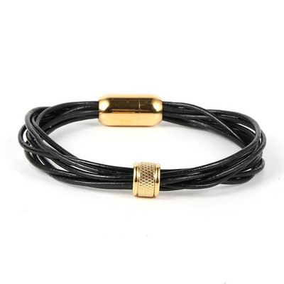 2022 új férfi női fekete barna rétegű marhabőr zsinór mandzsetta csuklópánt ékszerek rozsdamentes acél mágneses csatos varázskarkötő