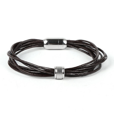 2022 új férfi női fekete barna rétegű marhabőr zsinór mandzsetta csuklópánt ékszerek rozsdamentes acél mágneses csatos varázskarkötő