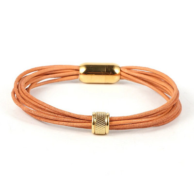 2022 új férfi női fekete barna rétegű marhabőr zsinór mandzsetta csuklópánt ékszerek rozsdamentes acél mágneses csatos varázskarkötő