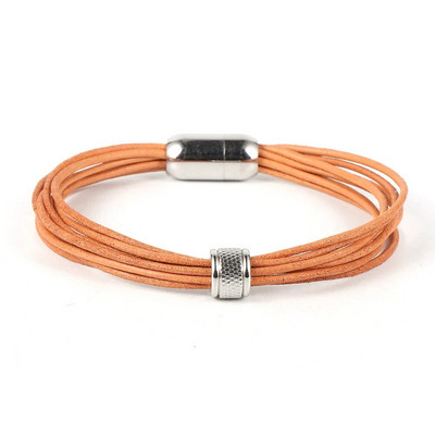 2022 új férfi női fekete barna rétegű marhabőr zsinór mandzsetta csuklópánt ékszerek rozsdamentes acél mágneses csatos varázskarkötő