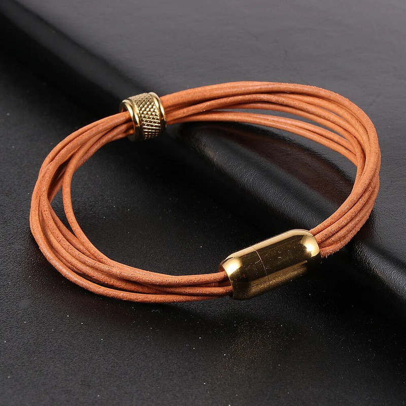 2022 új férfi női fekete barna rétegű marhabőr zsinór mandzsetta csuklópánt ékszerek rozsdamentes acél mágneses csatos varázskarkötő