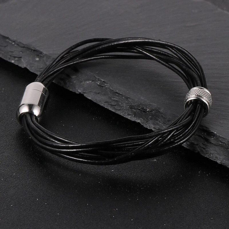 2022 új férfi női fekete barna rétegű marhabőr zsinór mandzsetta csuklópánt ékszerek rozsdamentes acél mágneses csatos varázskarkötő