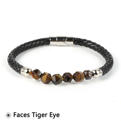 Καυτές εκπτώσεις Ανδρικά Γυναικεία Γνήσιο δέρμα Βραχιόλι Φυσική Πέτρα Πρόσωπα Τίγρης Μάτι Αχάτες Χάντρες Βραχιόλια Πόρπη από ανοξείδωτο ατσάλι